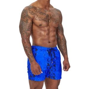 Blue Abstract “Power Trip” Beach Shorts - Icon Swim